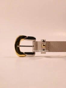 Autumn And Winter Women's Retro Casual Smooth Genuine Leather Belt With Rivets - 米白色 - 查看 3