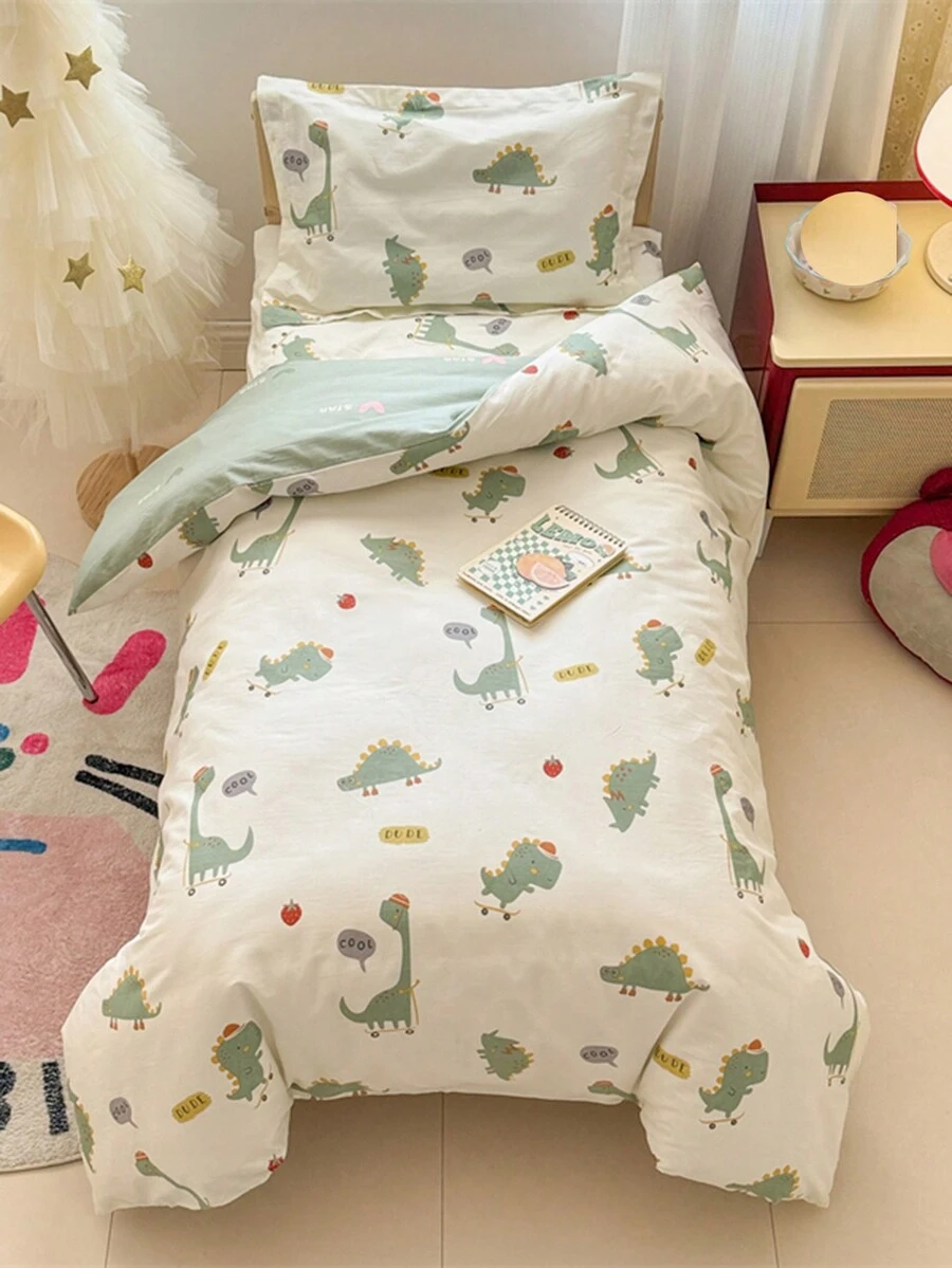 Bộ đồ giường in hoa 3 món cho trẻ sơ sinh, trẻ mới biết đi, trẻ em (1 vỏ chăn + 1 tấm bảo vệ nệm + 1 vỏ gối), mềm mại, thoáng khí, chống tĩnh điện, không phai màu, không gây dị ứng - Longlangji - Xem 1