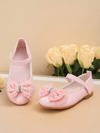 1 Pair Girls' Fashion Elegant Bowknot High Heel Shoes, Lightweight Non-Slip Soft Bottom Dress Shoes, Suitable For Performance & Party In Spring And Autumn Seasons