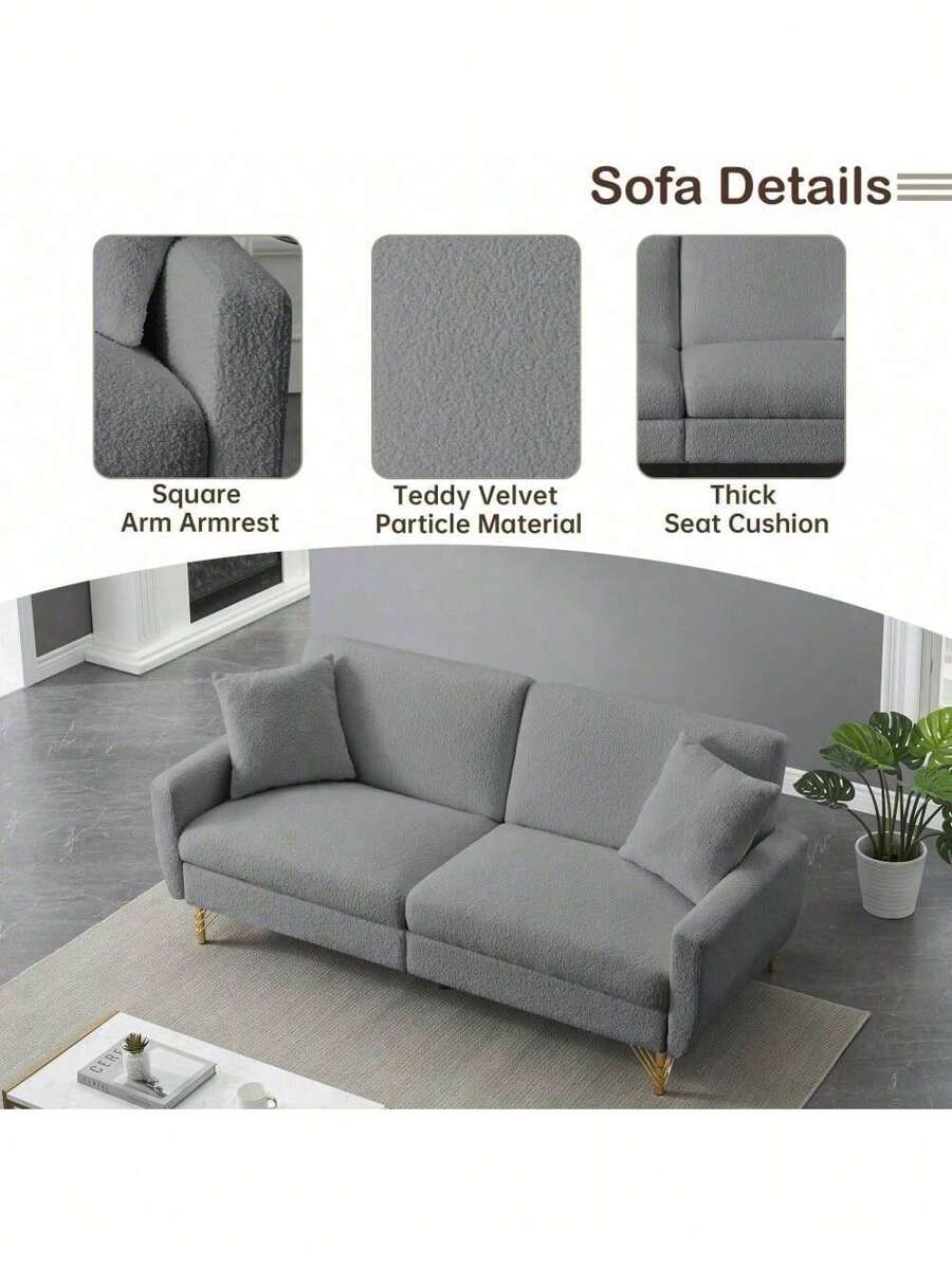 74.41 Inch Teddy Velvet Sofa Bed With Separate Adjustment Backrest And