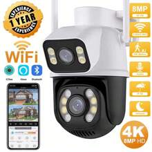 Cámara WiFi PTZ 4K, Cámara IP de doble lente y doble pantalla, Cámara de exterior de 8MP con seguimiento automático, Aplicación ICSee - Blanco y Negro - Ver 3