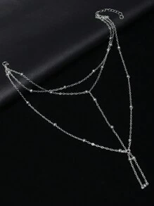 1 pezzo Cavigliera alla moda in metallo con perline per donne, gioiello per piedi multistrato in rete con nappine, accessorio da matrimonio e festa, regalo (evitare il contatto con l'acqua)