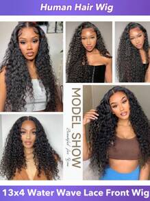 Perucas Frontais de Renda de Ondas de Água com Cabelo Humano, Pré-Arrancadas, Molhadas e Onduladas, Cabelo Humano de 20-32 polegadas, Perucas Frontais de Renda Transparente 13x4 para Mulheres, Densidade de 150%, Cor Natural