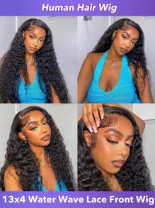 Perucas Frontais de Renda de Ondas de Água com Cabelo Humano, Pré-Arrancadas, Molhadas e Onduladas, Cabelo Humano de 20-32 polegadas, Perucas Frontais de Renda Transparente 13x4 para Mulheres, Densidade de 150%, Cor Natural