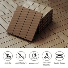 35 Pack 12"X12" Light Coffee Plastic Composite Deck Tiles, Composite Decking Resist Rust, Water, Weather, Indoor&Outdoor, Easy To DIY & Maintain, Ideal For Patios, Balconies, Rooftops, Decks