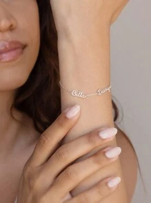 Vòng tay tên tinh tế của Caitlyn Minimalist • Vòng tay tên tùy chỉnh nhiều màu vàng và bạc • Hộp quà cao cấp • Vòng tay thép không gỉ vàng 18k • Quà tặng ngày lễ và quà tặng sinh nhật - Bạc - Xem 7