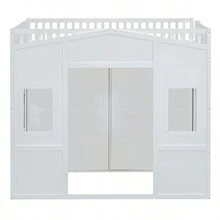 Full Size House Loft Bed With Ladder And Wardrobe-White - 白色+實木+全如圖 - 查看 20