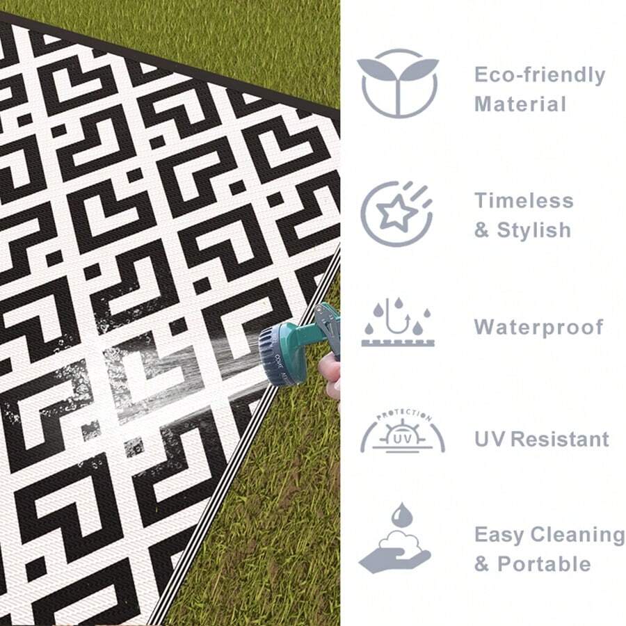 Outdoor Rugs 4x6ft/5x8ft Waterproof, Reversible Mats, Outdoor Area Rug, Plastic Outside Carpet, Eeometric Rv Mat For Patio Camping Rv Picnic Backyard Deck Balcony Porch Beach,Garden Decoration - Khaki - View 1