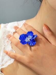 Mazuer 1pc Vintage Gold Tone Acrylic Oversized Simple Floral Ring, Fashionable Design For Women, Suitable As Graduation, Thanksgiving, Halloween, Teachers' Day, Back To School, Holiday, Party, Daily Wear