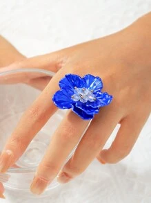 Mazuer 1pc Vintage Gold Tone Acrylic Oversized Simple Floral Ring, Fashionable Design For Women, Suitable As Graduation, Thanksgiving, Halloween, Teachers' Day, Back To School, Holiday, Party, Daily Wear