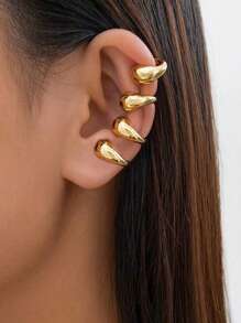 2/3/4pcs Simple Metal Geometric Clip-On Earrings Set, Gifts For Women, Couples, Friends, Vacation, Daily Wear - Yellow Gold - View 6