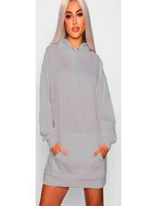 Sudadera Con Bolsa de Canguro Para Mujer - Gris Claro - Ver 2