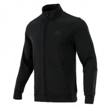 adidas男士外套運動服跑步訓練服健身立領休閒戶外防風夾克 - 黑色 - 查看 1