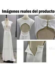 Vestido De Noche Sexi Sin Tirantes Con Volantes Casual Elegante Moda Para Mujer,Wrap Midi Cintura Color Sólido Vestidos Largos De Noche - Blanco - Ver 7