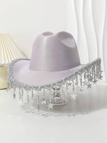 1 件女式闪亮五角星流苏吊坠时尚爵士帽，女牛仔帽适合派对、婚礼、舞台穿着，全年 - 禮帽 - 查看 12