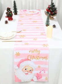 1 件 35*180 厘米全新圣诞设计桌旗，圣诞老人设计涤纶桌旗，粉色和白色条纹桌布，是家庭圣诞派对房间家居餐桌装饰用品、圣诞饰品、2025 新年装饰、圣诞装饰的完美装饰 - 粉紅聖誕老人 - 查看 5