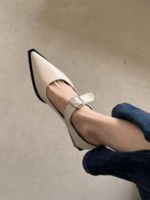 Retro Phong cách Anh quốc Dày Gót chân Giày Mary Jane Đối với phụ nữ Với Tiếng Pháp Pointed Toe , Đen , Hoàn hảo Phù hợp Đối với In Mùa Xuân Và Mùa thu - Màu be - Xem 4