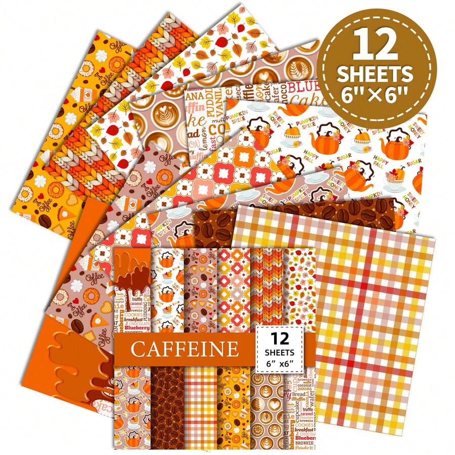 12 张秋季剪贴簿纸，6x6 英寸秋季图案纸秋叶南瓜格子工艺纸单面折纸纸用于感恩节卡片制作剪贴簿，适合青少年成人