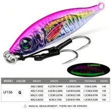 1 pieza Proberos Señuelo de jigueo vertical para pesca marítima, señuelos de jigueo lento fosforescente, señuelos artificiales de jigueo rápido, jigueo rápido, jigs verticales de 30/40/60/80g