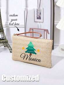 1 chiếc túi cầm tay đan bằng rơm, túi đeo tay đan bằng rơm dành cho nữ, túi xách đan bằng rơm cổ điển thời trang, ví thời trang phong cách Boho, dã ngoại du lịch, hoàn hảo cho kỳ nghỉ du lịch bãi biển mùa hè, cho ngoài trời, ngày lễ - Màu be - Xem 3