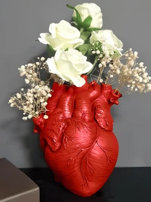 心形花瓶及花架 - 现代北欧树脂家居装饰，适用于婚礼艺术装饰、母亲节礼物 - 白色、黑色、金色、红色装饰艺术风格桌面摆件