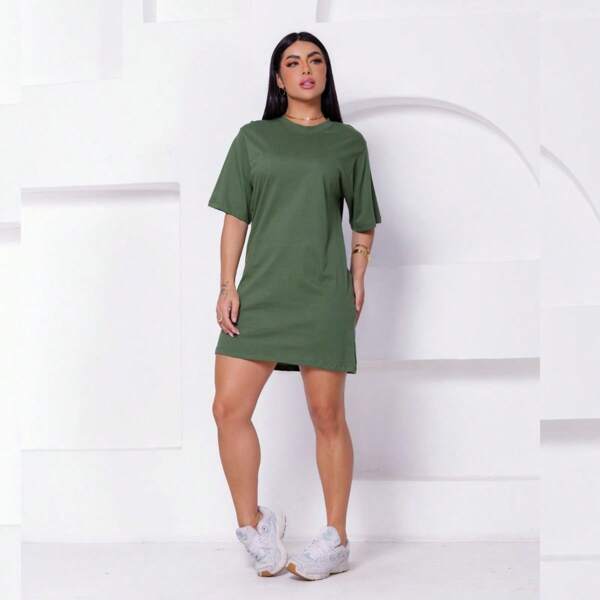 Vestido Gola Redonda Algodão