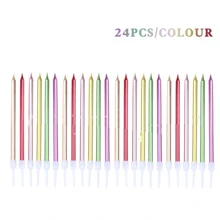 19/24/48 قطعة (1 مجموعة من 24 قطعة) شمع طويل معدني أخضر شمع عيد الميلاد مع حامل شمع الكعك لحفلة الزفاف وعيد الميلاد ديكور