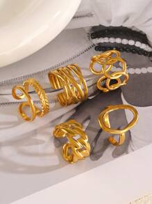 5 peças de anéis de linha geométrica de aço inoxidável da moda, adequados para uso diário feminino