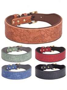 中大型犬可調節頸圈,配備膠合氯丁膠襯裡和壓紋皮革,耐用且舒適 - 棕色 - 查看 3