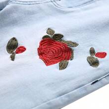 Men's Stretch Skinny Jeans Rose Patterned Embroidered Pants - 藍色 - 查看 3