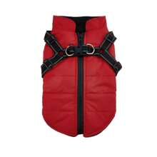 1pc Waterproof Windproof Warm Pet Jacket Zipper Front Reflective Strip Chest Harness Outdoor Coat For Cats & Dogs Winter - Red - View 8