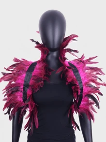 一件羽毛披肩连衣裙，哥特式羽毛背心披肩服装，适合狂欢节、节日、派对、舞台表演。天鹅绒斗篷套装，配人造羽毛披肩——长款女巫连衣裙，适合角色扮演、狂欢节和化装舞会派对，万圣节女装。 - 彩色 - 查看 5