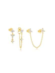 3 chiếc khuyên tai tua rua bạc Sterling 925 cho nữ xu hướng cổ điển năm 2024 khuyên tai vòng/đinh tán tối giản hoàn hảo để đeo hàng ngày trang sức cô dâu trang sức cao cấp - Vàng - Xem 12