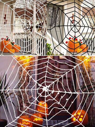 1pc 1.5m/2.5m/3.6m/5m Halloween Decoration Spider Web Furry Spider, Hanging Horror House Wall Decor, Party Spider Web Decoration Fall Autumn Back To School