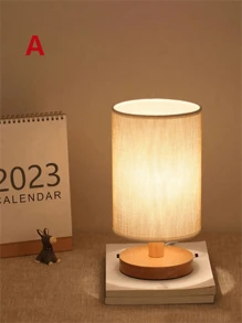 1件套现代北欧木框亚麻布台灯，暖光LED灯，USB供电，创意床头灯，适用于卧室、客厅、餐厅、书房 - 三角紋 - 查看 6