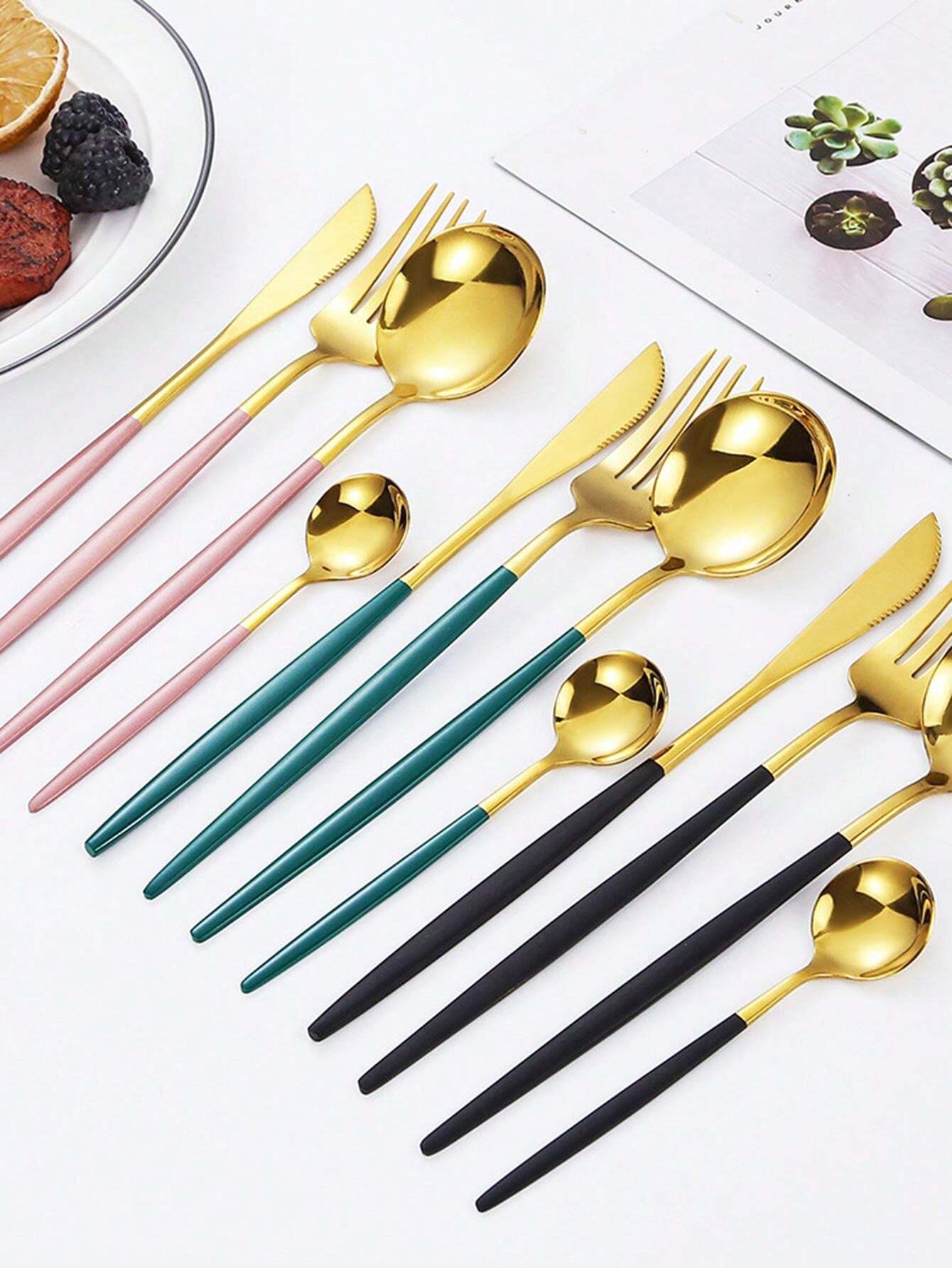 4/16/24/32pcs Portuguese Stainless Steel Cutlery Set, Steak Knife Fork