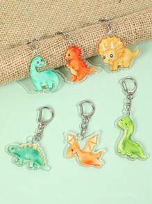 6pcs Acrylic Key Chain Cartoon Dinosaur Pattern Hanging Pendant Acrylic Charm Keychain For Bag & Phone, Party Gift Keyring, Bag Ornament Charm Pendant Cute Cartoon Gift For Friends, Jungle Birthday Party Gifts, Party Favors Back To School Valentine's Day - 恐龍 - 查看 2