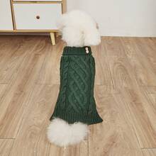 1 pieza Suéter de mascota de cuello alto de unicolor con botón de madera y tejido de punto elástico y cómodo, adecuado para gatos y perros en otoño/invierno, Navidad - Verde - Ver 3