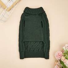 1 pieza Suéter de mascota de cuello alto de unicolor con botón de madera y tejido de punto elástico y cómodo, adecuado para gatos y perros en otoño/invierno, Navidad - Verde - Ver 5