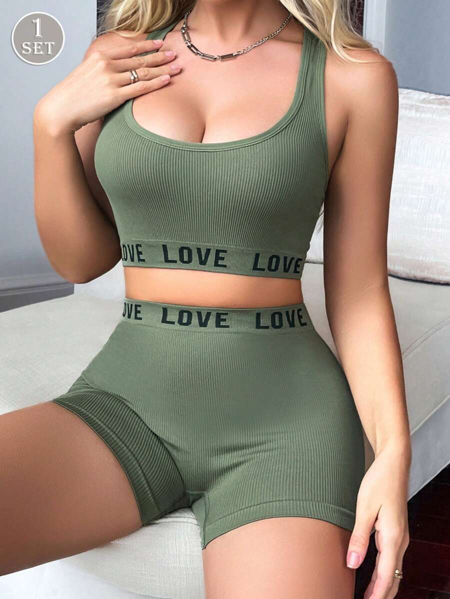 Conjunto de sujetador deportivo inalámbrico sin costuras y ropa interior en color verde para mujer - Multicolor - Ver 1