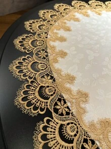 1pc Oval Lace Tablecloth, French Polyester Fiber Oval Lace Edge Jacquard Dust-Proof Heat Resistant Tablecloth, Suitable For Dining Table, Coffee Table, Home, Daily Decoration, Festivals, Weddings, Parties - Gold - View 3