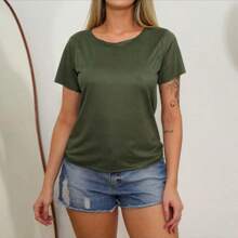 SUEDE Blouse Women's Suede T Shirt Casual Fashion - 綠色 - 查看 1