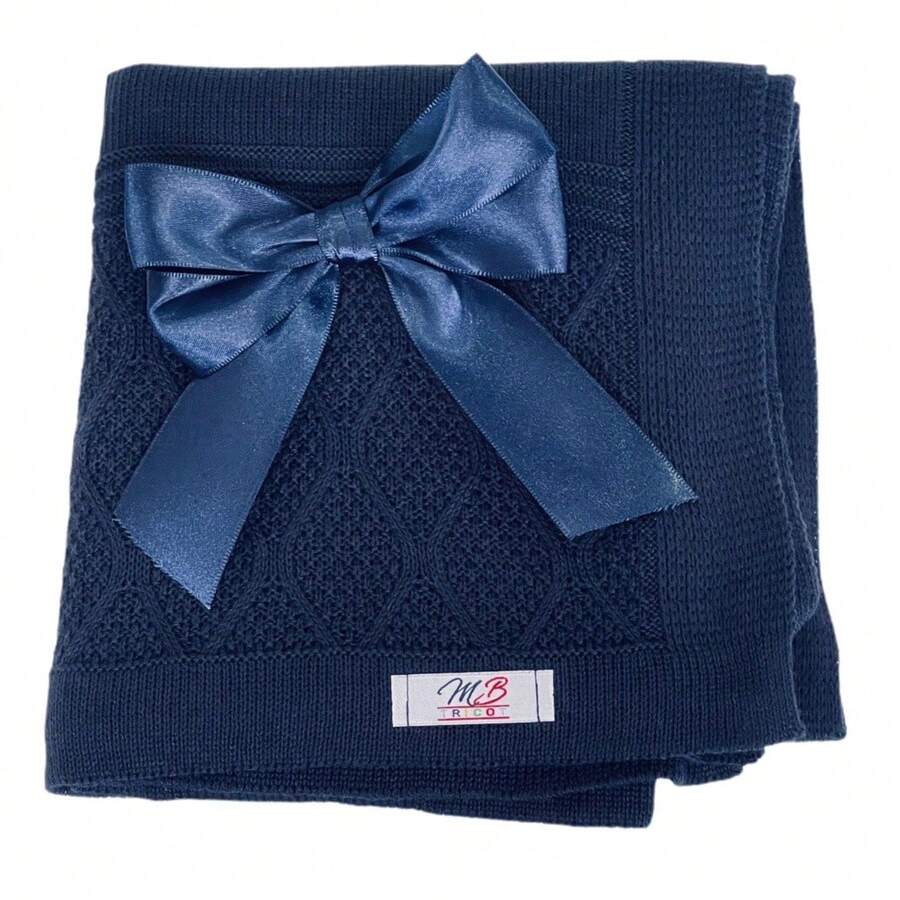 Chăn đan Aran cho bà bầu và trẻ sơ sinh có nơ tháo rời sang trọng - Màu xanh hải quân - Xem 1