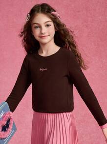 ASK JUNIOR Tween Girls 2 In 1 Casual Stylish Contrast Color T-Shirt, Autumn - Brown - View 8