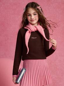 ASK JUNIOR Tween Girls 2 In 1 Casual Stylish Contrast Color T-Shirt, Autumn - Brown - View 7