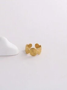 1pc Stainless Steel Gold Color Ocean Beach Series Oil Pressure Threaded Splicing Adjustable Open Ring For Women - Gold - View 7