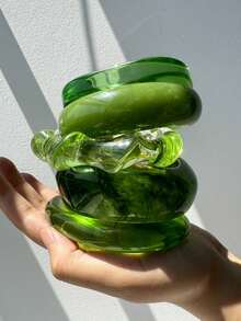 1 件绿色渐变螺旋染色树脂手镯，时尚优雅的女士珠宝，送给朋友的理想礼物 - 彩色 - 查看 7