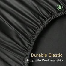 LBRO2M 4Pcs Cooling Silky Bamboo  Bed Set, Breathable Bed Sheets, 16-Inch Deep-Pocket Fitted Sheet, Perfect For Halloween Or Christmas Gifts (Includes 1 Flat Sheet + 1 Fitted Sheet + 2 Pillowcases) - 黑色 - 查看 4