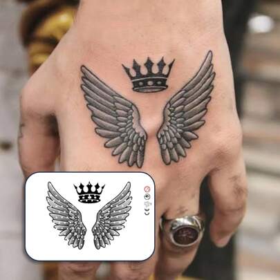 1 套革命性技术纹身、半永久纹身、天使、临时纹身、假纹身、防水、真实纹身外观、植物基、纹身、翅膀、皇冠、X068