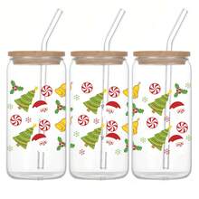 1 chiếc, Cốc thủy tinh đựng nước 16oz có nắp chân không, hình cây thông Noel và ông già Noel 3D, Cốc cà phê du lịch cắm trại ngoài trời di động có ống hút, Quà tặng cho gia đình/bạn bè, Quà tặng tiệc Giáng sinh - Nhiều màu - Xem 2